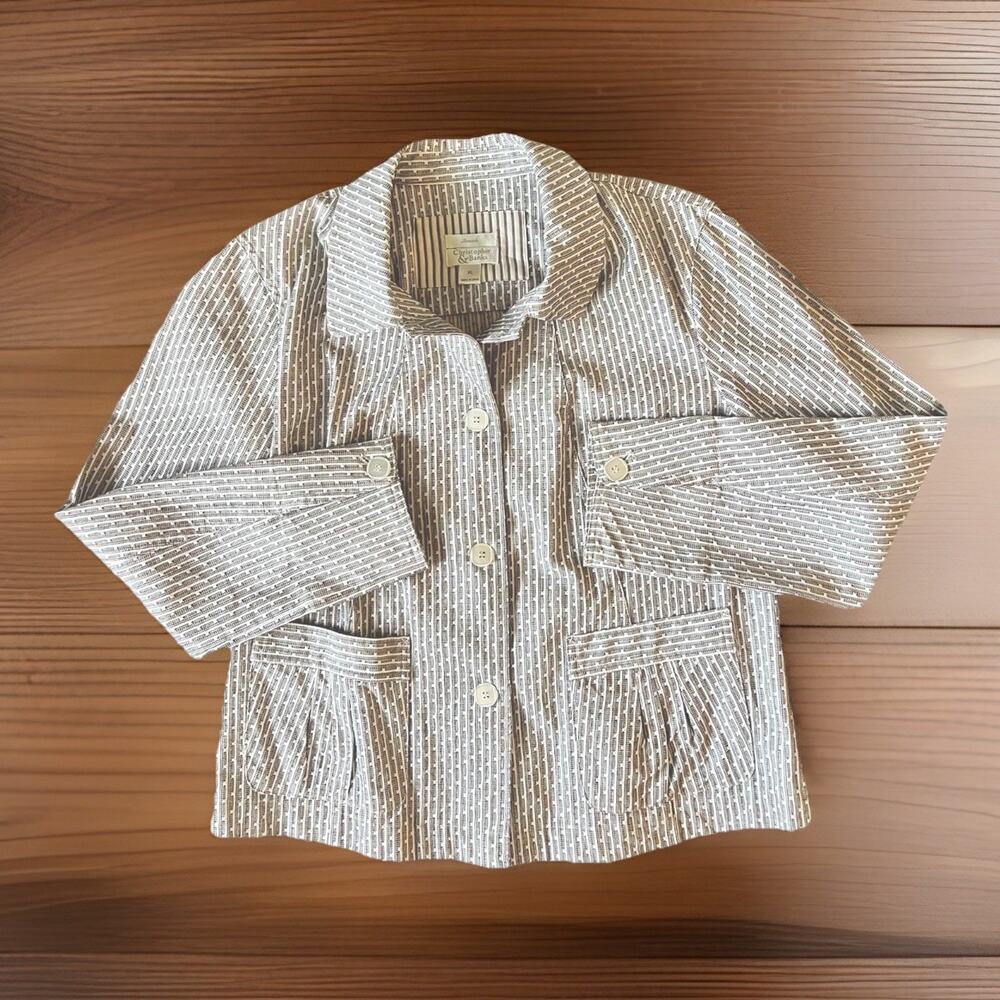 Christopher & Banks XL Striped Utility Jacket Cropped Blazer Coastal Cottagecore